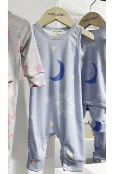 Shop Paigelauren French Terry Romper In Blue Moon/ Star