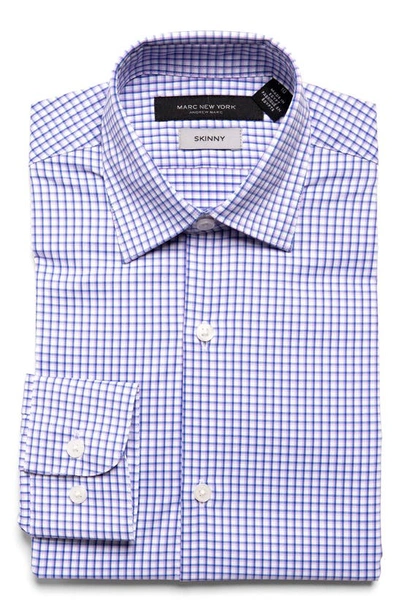 Shop Andrew Marc Kids' Skinny Fit Windowpane Check Stretch Button-up Shirt In White/ Purple