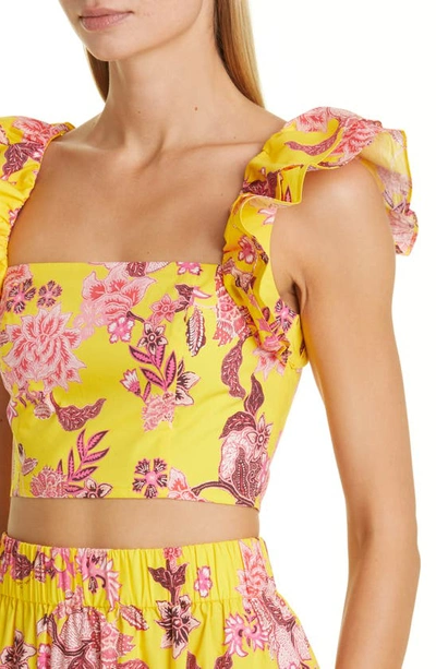 Shop Cara Cara Darby Flutter Sleeve Cotton Crop Top In Nippon Buttercup
