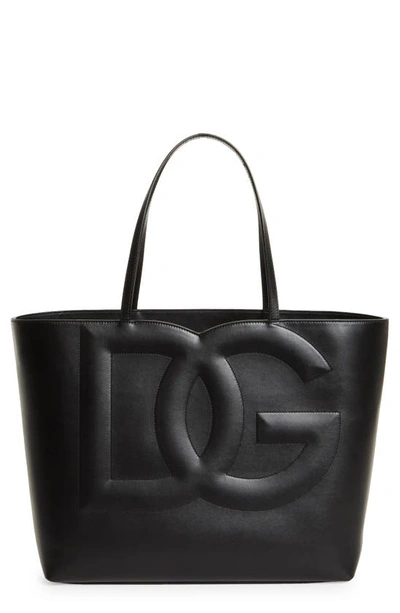 Shop Dolce & Gabbana Dg Logo Leather Tote In Black