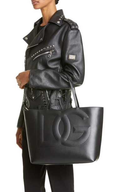 Dolce & Gabbana Logo Large Leather Tote In Black