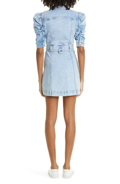Shop Alice And Olivia Magali Puff Sleeve Stretch Cotton Denim Dress In Rocky Blues Light