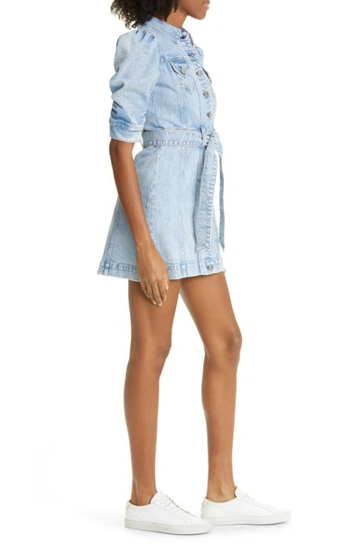 Shop Alice And Olivia Magali Puff Sleeve Stretch Cotton Denim Dress In Rocky Blues Light