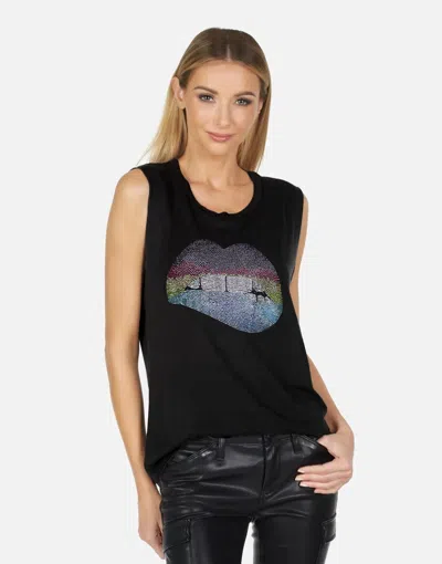 Shop Lauren Moshi X Kel X Rainbow Crystal Biting Lip In Black
