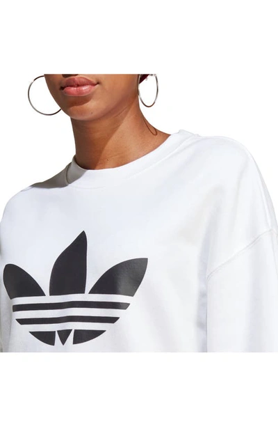 Shop Adidas Originals Trefoil Crewneck Cotton French Terry Sweatshirt In White