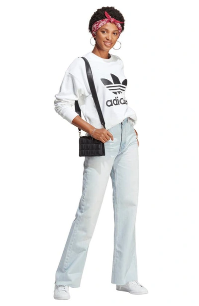 Shop Adidas Originals Trefoil Crewneck Cotton French Terry Sweatshirt In White
