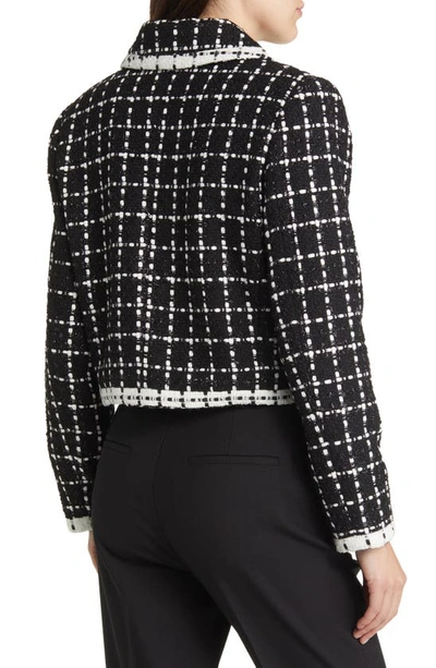 Shop Alice And Olivia Renae Point Collar Tweed Jacket In Black/ Off White