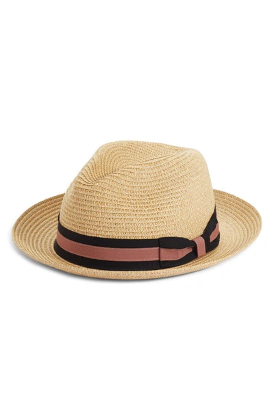Shop Nordstrom Classic Stripe Straw Fedora Hat In Tan Combo