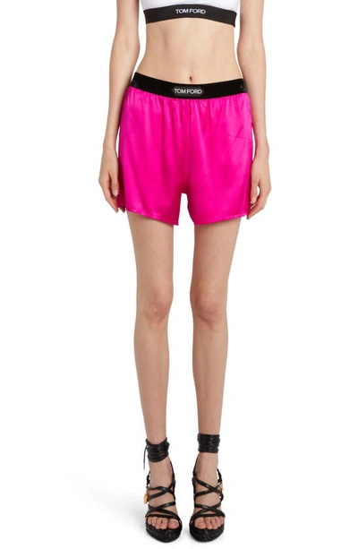 Shop Tom Ford Stretch Silk Satin Pajama Shorts In Hot Pink