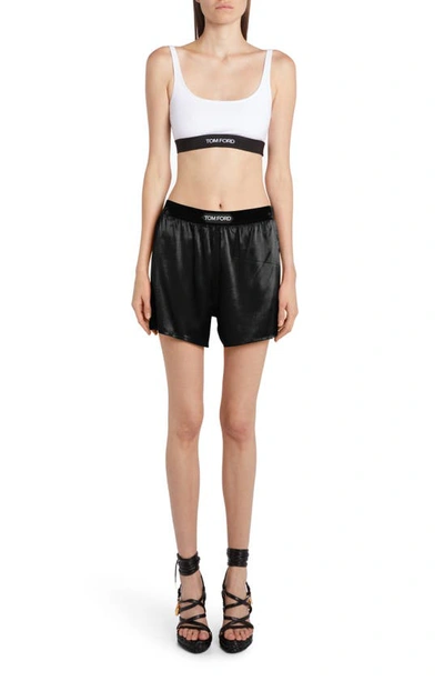 Tom Ford Hendrix Floral Stretch Silk Satin Pajama Shorts In Off White Black
