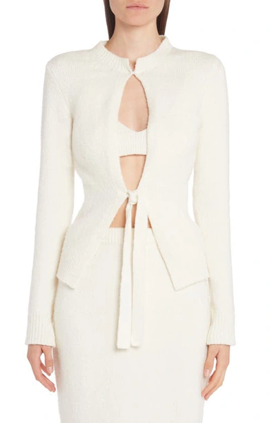 Shop Tom Ford Tie Front Cotton Blend Cardigan In Chalk