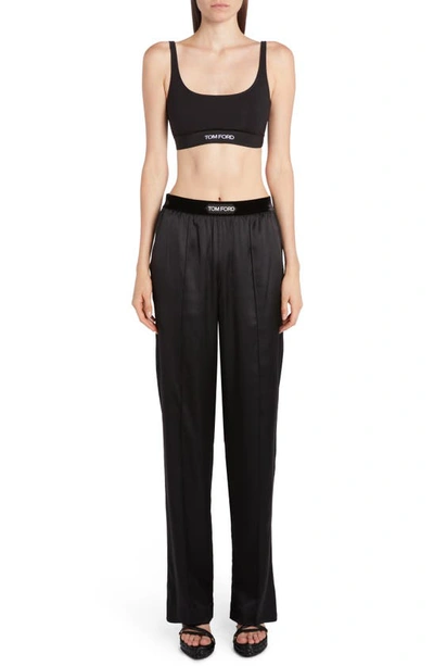 Tom Ford Logo Silk Satin Pajama Pants In Black