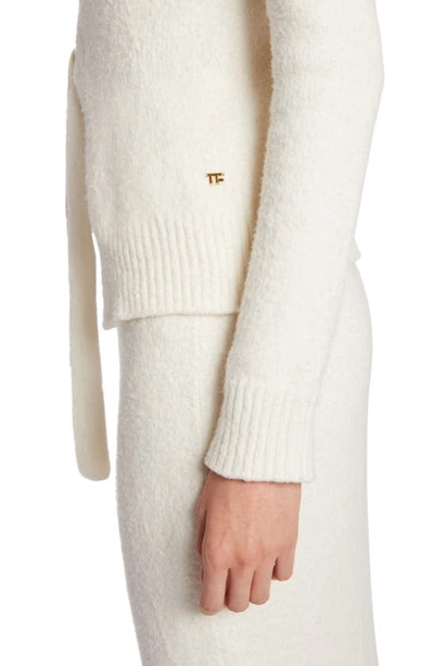 Shop Tom Ford Tie Front Cotton Blend Cardigan In Chalk