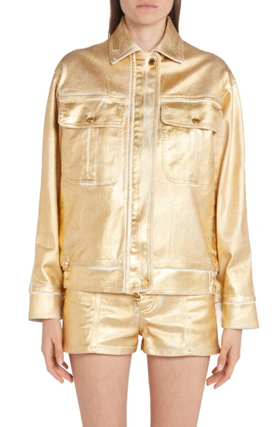 Shop Tom Ford Coated Denim Jacket In Gold