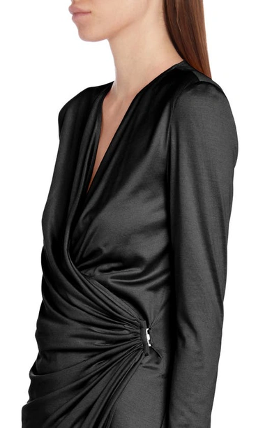 Shop Tom Ford Ruched Long Sleeve Silk Jersey Wrap Dress In Black