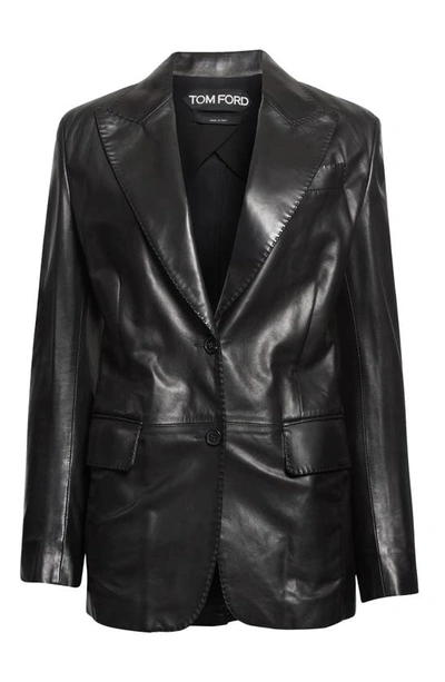 Shop Tom Ford Plongé Leather Boyfriend Blazer In Black