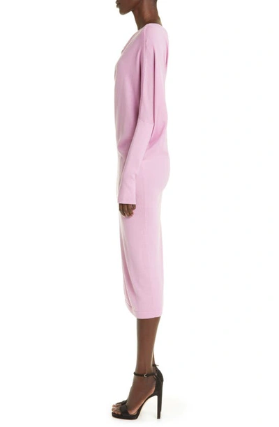 Shop Tom Ford One-shoulder Long Sleeve Cashmere & Silk Midi Sweater Dress In Light Rose Bloom