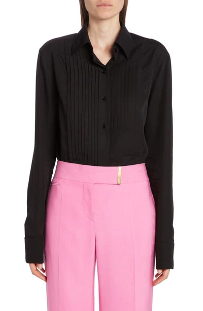 Shop Tom Ford Lyocell & Silk Plastron Button-up Shirt In Black
