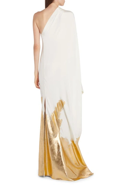 Shop Tom Ford Hand Painted One Shoulder Silk Gown In Chalk And Gold