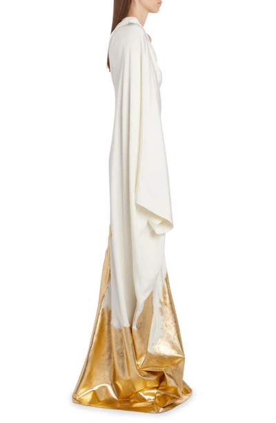 Shop Tom Ford Hand Painted One Shoulder Silk Gown In Chalk And Gold