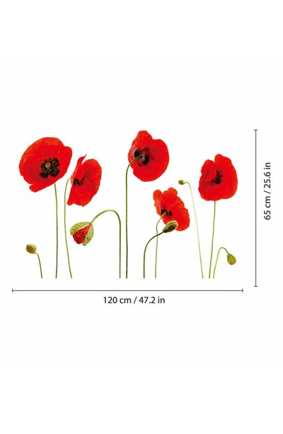Walplus Red Poppy Flower 2-piece Wall Decals In Black/ Red/ Green