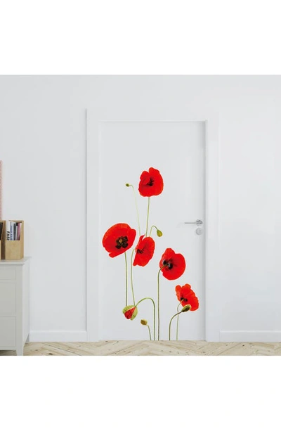 Walplus Red Poppy Flower 2-piece Wall Decals In Black/ Red/ Green