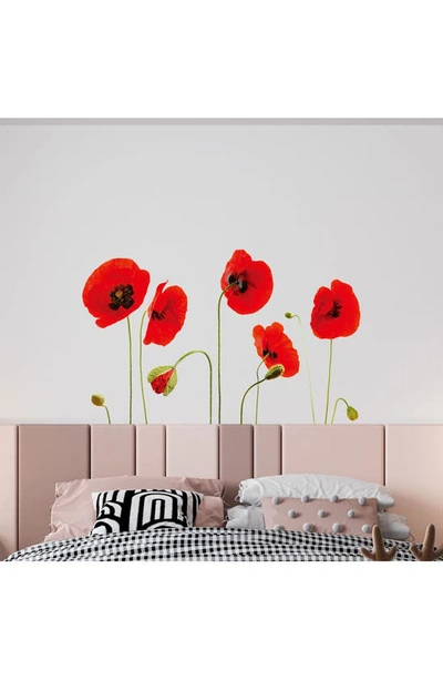 Walplus Red Poppy Flower 2-piece Wall Decals In Black/ Red/ Green