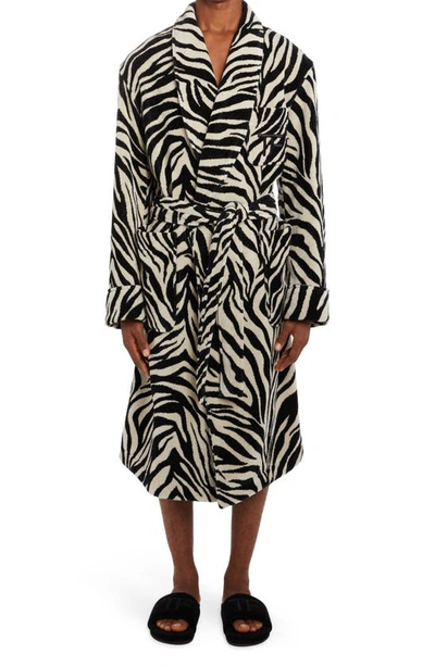 Shop Tom Ford Zebra Print Cotton Terry Cloth Robe In Black/ Beige