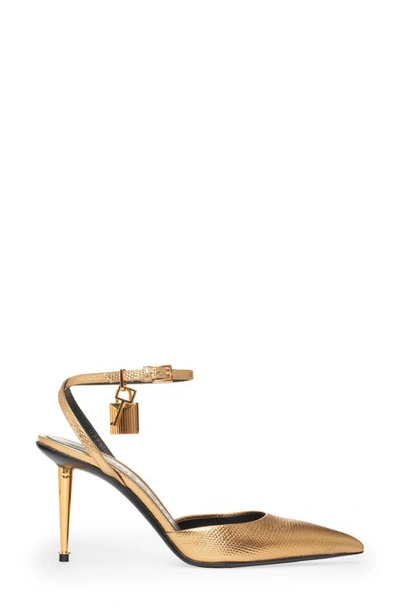Shop Tom Ford Padlock Pointed Toe Pump In Gold