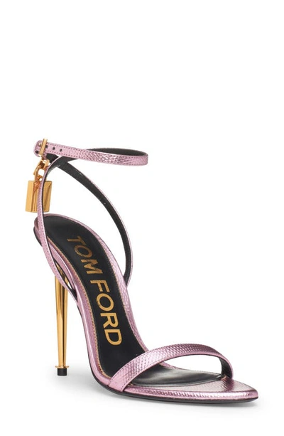 Shop Tom Ford Padlock Naked Metallic Pointy Toe Sandal In Light Pink