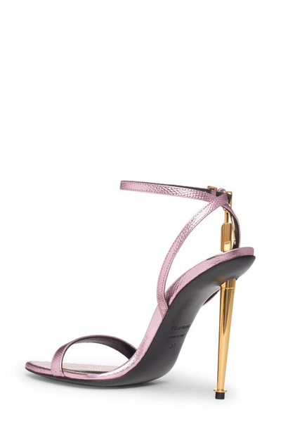 Shop Tom Ford Padlock Naked Metallic Pointy Toe Sandal In Light Pink