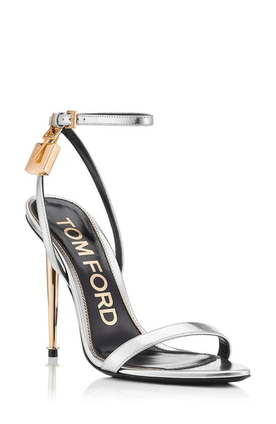 Shop Tom Ford Padlock Naked Metallic Pointy Toe Sandal In Silver