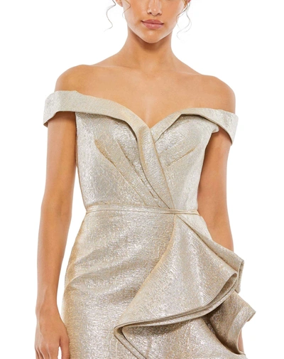 Shop Mac Duggal Metallic Off Shoulder Side Ruffle Mini Dress In Oyster