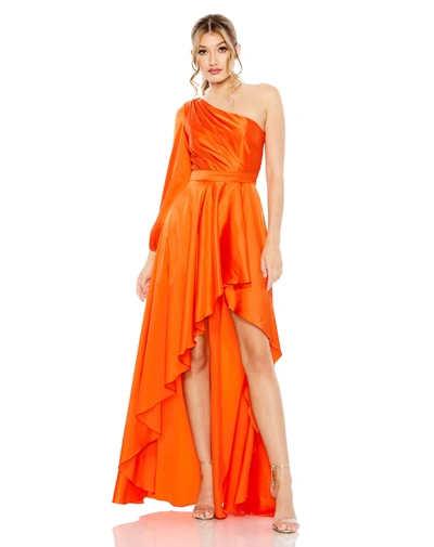 Shop Ieena For Mac Duggal High Low One Shoulder Flowy Gown In Orange