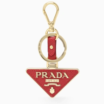 Shop Prada Red Logo Triangle Key Case