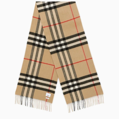 Shop Burberry Cashmere Scarf With Check Motif In Beige