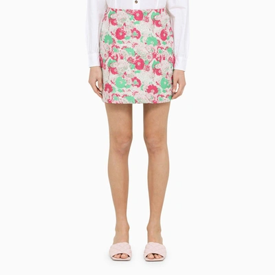 Ganni Multicolor Mini A-line Skirt With 3d Jacquard Floreal Motif In Recycled Polyester In Multicolor