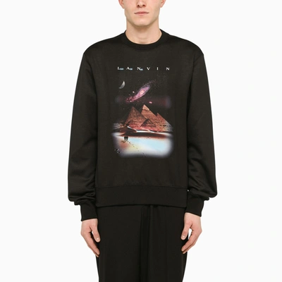 Shop Lanvin Black Printed Crew-neck Sweatshirt