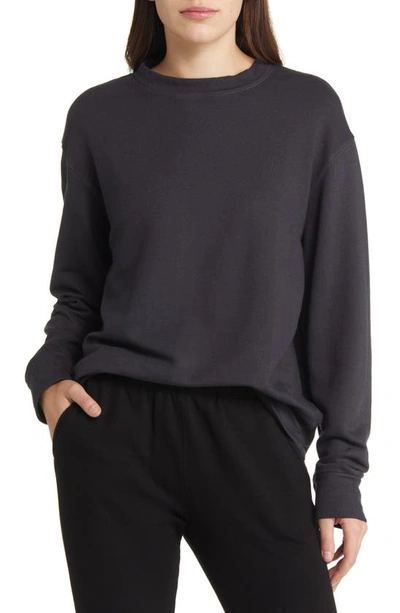 Shop Monrow Supersoft Fleece Boyfriend Sweatshirt In Faded Black