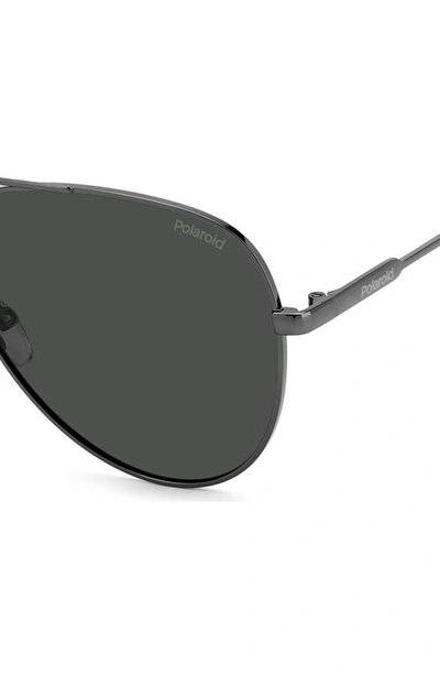 Shop Polaroid 60mm Polarized Aviator Sunglasses In Dark Ruthenium/ Grey Polarized