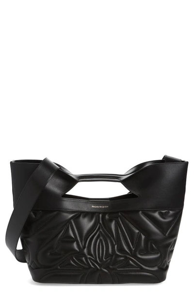 Shop Alexander Mcqueen The Small Bow Logo Quilted Padded Leather Tote In Black