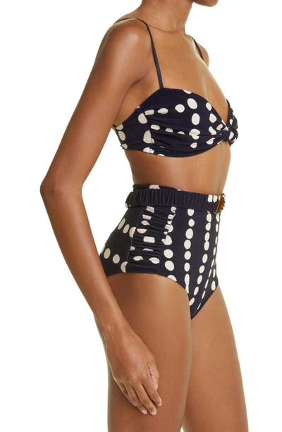 Shop Johanna Ortiz Soma Polka Dot Knotted Bikini Top In Kuba Black/ Ecru