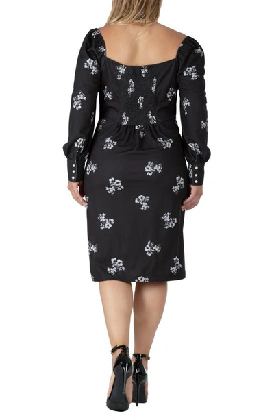 Shop S And P Floral Ruched Long Sleeve Dress In Black White Sakura