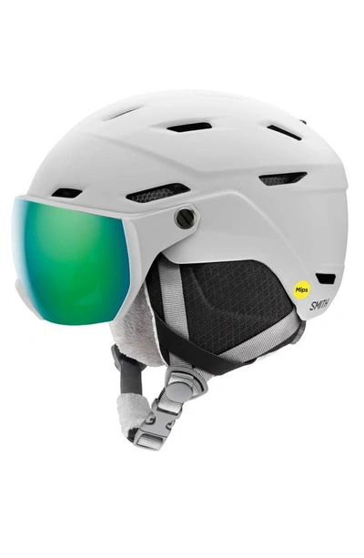 Shop Smith Survey Jr. Kids' Snow Helmet With Mips In Matte White / Green Mirror