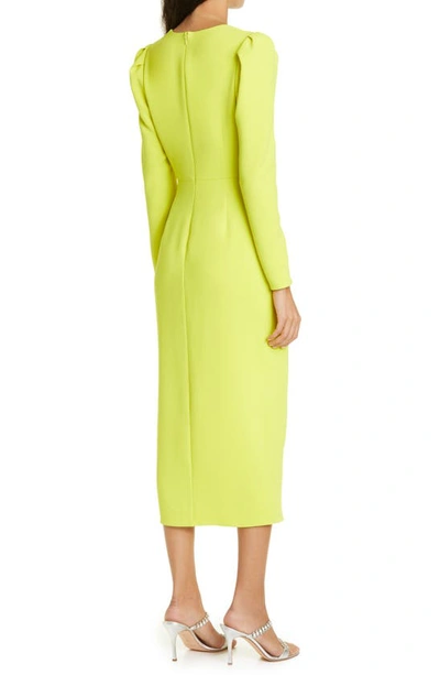 Shop Self-portrait Ruched Long Sleeve Crepe Maxi Dress In Lime Green