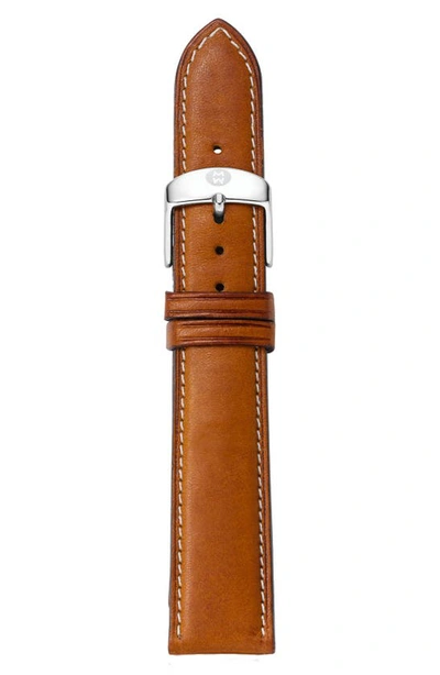 Michele 20mm Extra Long Leather Watch Strap In Saddle