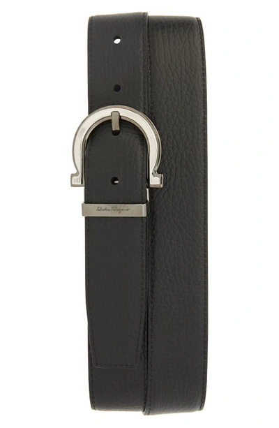 Ferragamo Men's Double Adjustable Gancio Buckle Belt In Blue Marine Nero