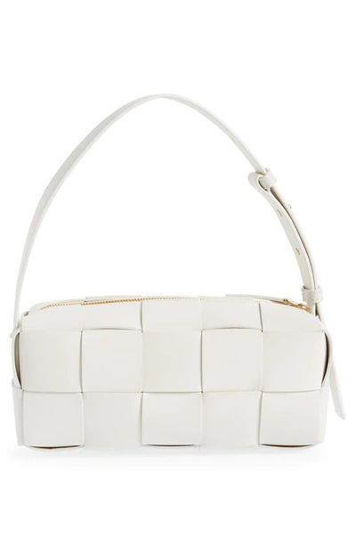 Shop Bottega Veneta Brick Intrecciato Leather Shoulder Bag In 9009 White-gold