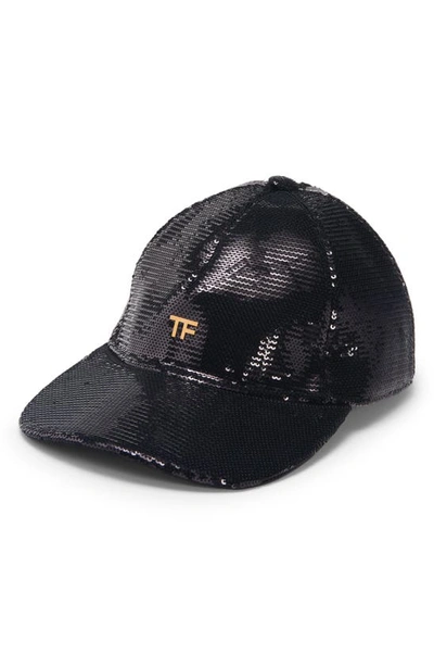 Shop Tom Ford Tf Logo Sequin Baseball Cap In Black
