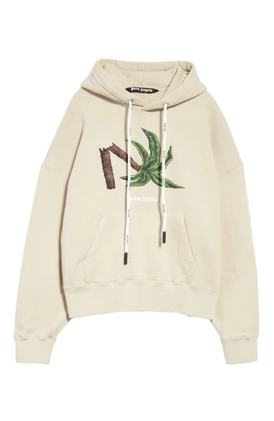 Shop Palm Angels Oversize Embroidered Broken Palm Hoodie In Beige Green